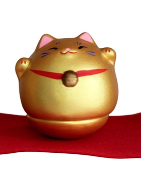 京都龙虎作陶土漆面不倒翁招财猫