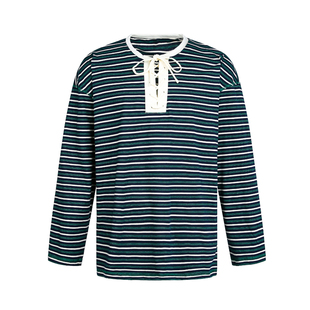 ASTRSK 韩系慵懒风宽松条纹领口绑带针织长袖T恤女防晒罩衫上衣