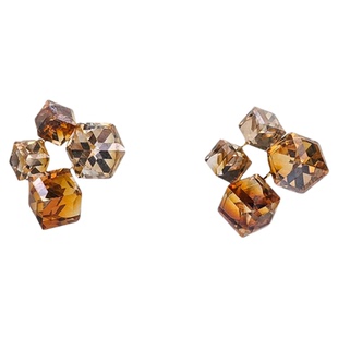 轻奢冰透咖色方块耳钉茶色美拉德秋冬新款耳环方糖耳饰无耳洞耳夹