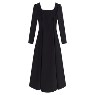 绝美伴娘冬装小礼服白色连衣裙冬季泡泡袖裙子长袖方领法式小个子