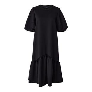 AUM噢姆春季高密空气层墨色花苞袖鱼尾黑色连衣裙女