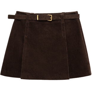 MESUX米岫25冬【旷野诗意】复古条纹灯芯绒千金风短半裙MNWUS205