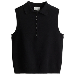 HM女装毛针织衫冬季无袖套衫气质翻领毛衣背心1296259