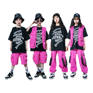 少儿架子鼓演出服男童嘻哈街舞套装夏季hiphop爵士舞女童走秀潮服