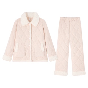 BE珊瑚绒特厚三层夹棉睡衣女冬季加绒加厚可外穿保暖家居服秋冬款