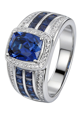 定制925银蓝宝石戒指男时尚潮