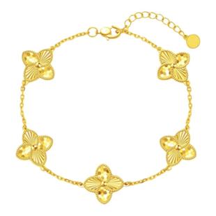 调太幅18K金ING四叶草五花手链女5G爆闪鱼鳞龙鳞蜂巢纯银镀黄金色