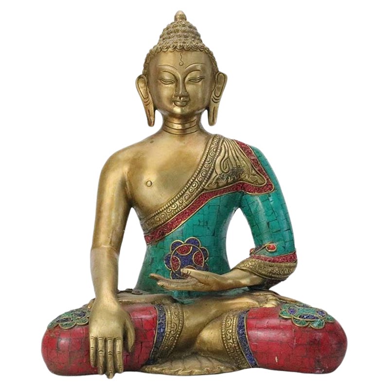 尼泊尔手工铜镶嵌绿松石鎏金佛像