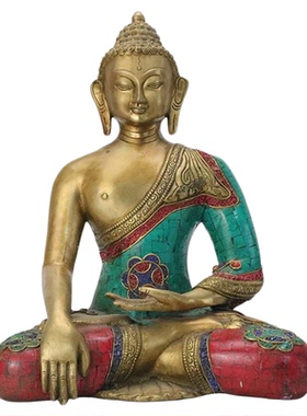 尼泊尔手工铜镶嵌绿松石鎏金佛像