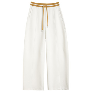 白色香蕉阔腿裤女春秋季新款高腰显瘦直筒宽松运动休闲弯刀卫裤子