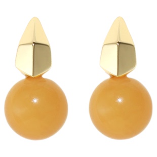 薇拉蒂S925纯银天然蜜蜡耳钉女款简约气质琥珀耳环轻奢新款黄耳饰