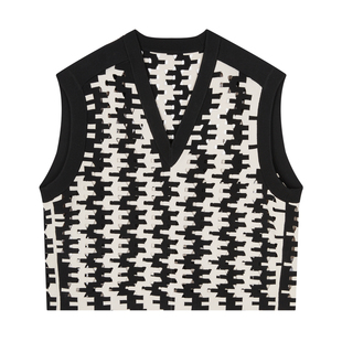 速写男装夏季新款针织背心V领休闲设计感前卫时尚撞色无袖上衣