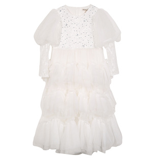 IVY HOUSE常春藤儿童装女童秋季款 绣花亮片蕾丝大裙摆礼服连衣裙