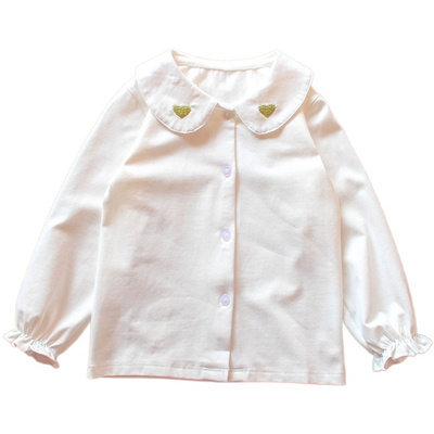 自留娃娃领刺绣纯棉衬衫打底衫