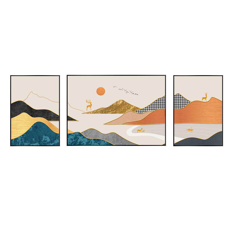 轻奢沙发背景墙画客厅日出东方