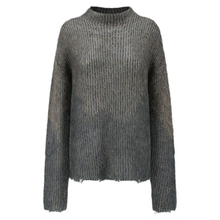 OUDE WAAG 25秋冬新款 慵懒宽松简约双色坑条马海毛针织上衣