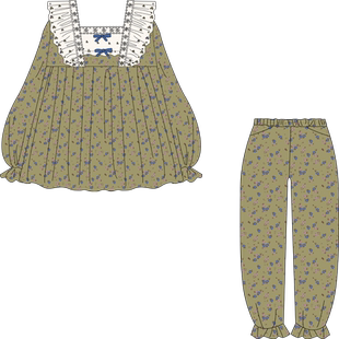 Bananagirl睡衣女士秋季甜美可爱碎花方领长袖家居服套装可外穿新