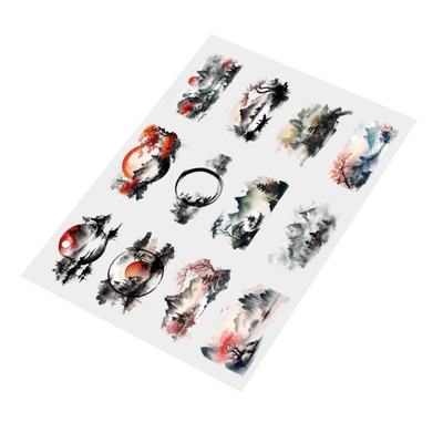 水杯防水贴纸原创水墨风景图案