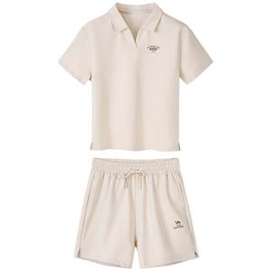 骆驼女装运动套装2024夏季休闲小个子宽松POLO衫T恤短裤两件套装