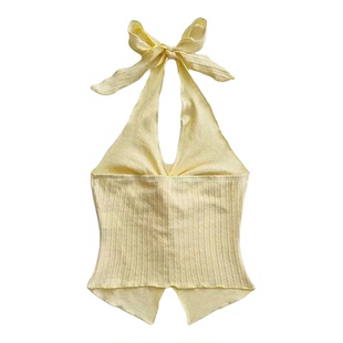 露背挂脖吊带系绳短款上衣Backless halter crop top with tie
