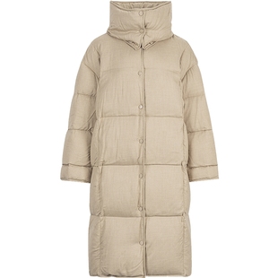 衣香丽影卡其色立领防风鹅绒服女中长款2025冬装新款法兰绒羽绒服