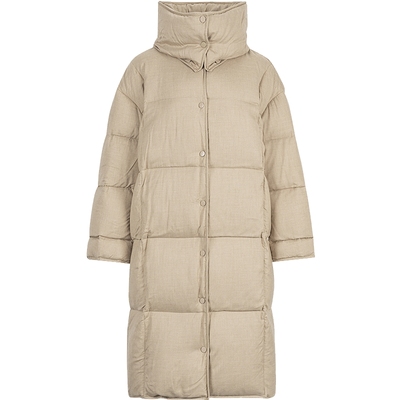 卡其色立领防风鹅绒服女中长款