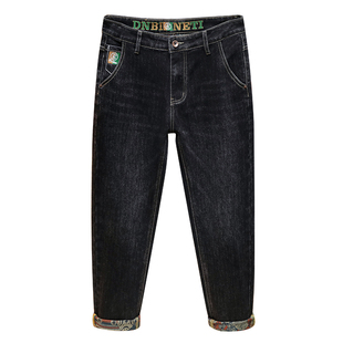 加绒加厚牛仔裤男款2025秋冬新款韩版时尚印花百搭弹力直筒裤男士