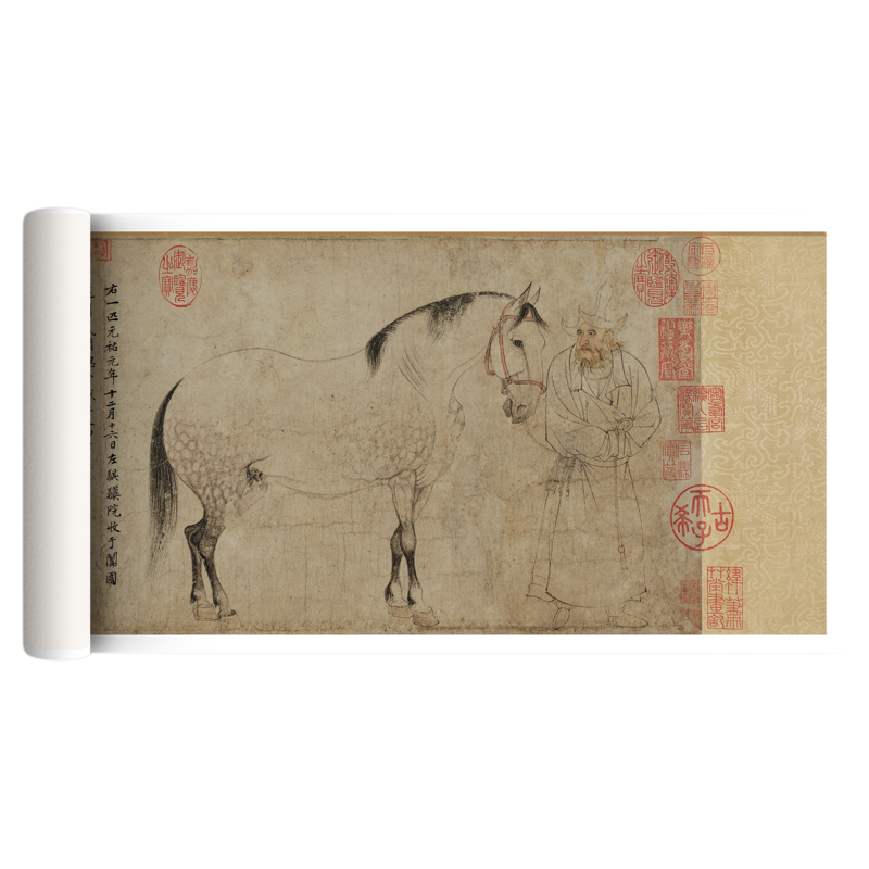 李公麟《五马图》古画长卷装饰画