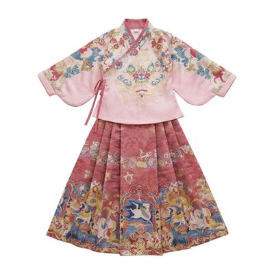 青荷繁花女童明制汉服马面裙织梦