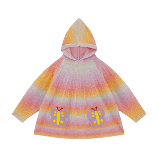 pocoblush原创设计蝴蝶飞彩影毛织套装秋冬裤子上衣女童段染毛衣