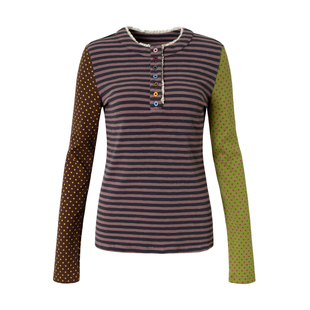 local aliens外星沙龙美式复古波点条纹撞色拼接长袖t恤上衣