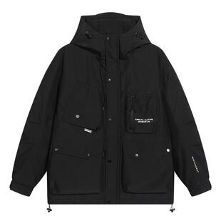 ALLIN 黑色连帽羽绒服男款冬季鸭绒美式潮牌加厚保暖情侣工装外套