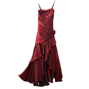 无线WUXIAN人鱼偏光红色大裙摆长款成人礼长裙生日会连衣裙礼服裙