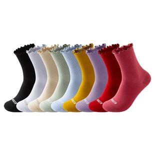 安踏芭蕾风花边袜子女吸湿排汗运动舒适亲肤纯棉木耳边中筒堆堆袜