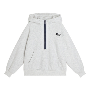 布丁哈鲁春装女童洋气2026春秋新款儿童百搭休闲连帽印花卫衣