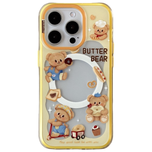 @BOBBY PLANET原创高品二合一黄油小熊磁吸支架可爱卡通适用iPhone16Promax手机壳苹果1543简约ins风男女透明
