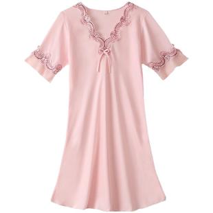 冰丝睡衣女夏2023年新款睡裙薄款宽松大码性感红色短袖丝绸家居服