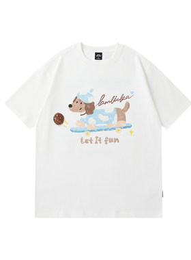 LAMLICKA夏季腊肠狗印花圆领短袖