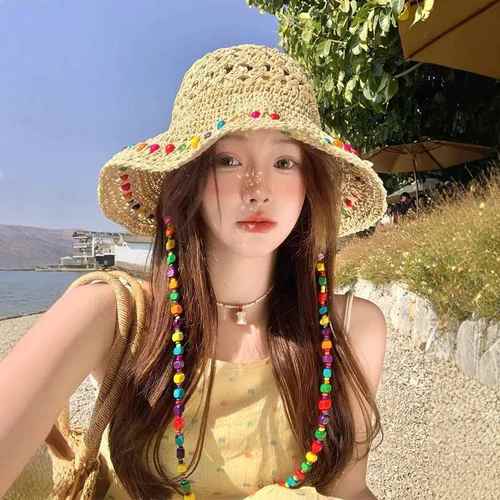 泫雅风草编太阳帽子女透气大海边草帽全帽帽檐沙滩夏季潮遮遮阳脸