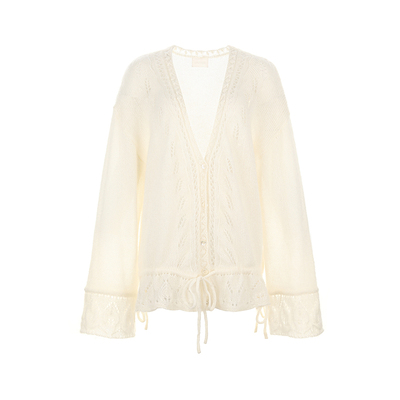 wanatry羊毛马海毛抽绳提花开衫