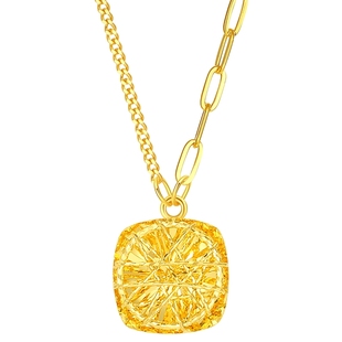 潮宏基至简爆闪小方糖足金项链5G黄金坠链颈饰轻奢女情人节礼物