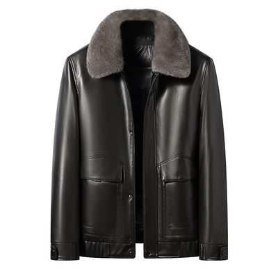 羽绒内胆可卸外套皮衣夹克貂毛领