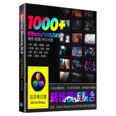 达芬奇RESOLVE 1000+转场模板集烟雾VSH故障漏光缩放旋转分裂过渡