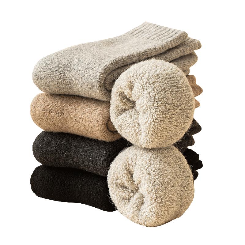 奥康 冬季男女加绒加厚中筒保暖羊毛袜4双 多色