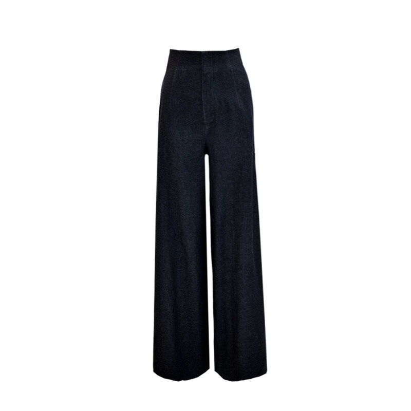 创宙 钱袋子 QIAOUNCHY俏云曦｜复古蓝色牛仔洗水棉高腰阔腿裤长裤女