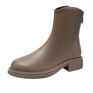 千百度粗跟瘦瘦靴新款秋冬显瘦炸街短靴女鞋粗跟时装靴子保暖