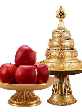 慧宝藏式吉祥花纹纯铜水果平底托盘底盘高脚曼扎多用托盘家居摆件