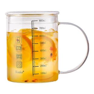 800ml水杯大容量杯子耐高温玻璃杯子带刻度水杯带盖超大玻璃水杯