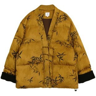 不蔓不枝【寒玉】23姆米红莨香云纱印花羽绒服文艺复古竹子保暖冬