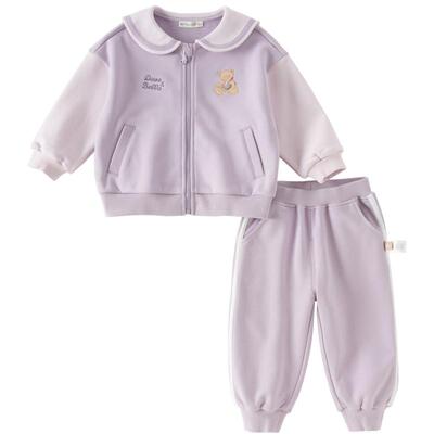 戴维贝拉儿童学院风套装2026春装新款女童外套宝宝紫色衣服洋气